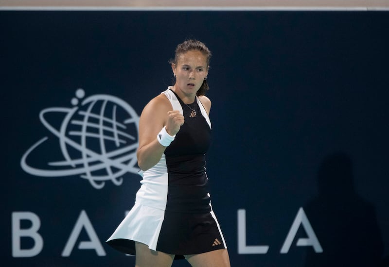 No 7 seed Daria Kasatkina of Russia on her way to a 6-4, 5-7, 6-4 win over Diane Parry of France at the Mubadala Abu Dhabi Open at Abu Dhabi Sports City on Monday, February 5, 2024.  All photos: Ruel Pableo for The National