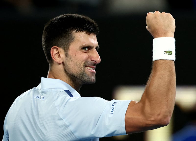 Novak Djokovic celebrates after winning his fourth-round match against Adrian Mannarino. Reuters