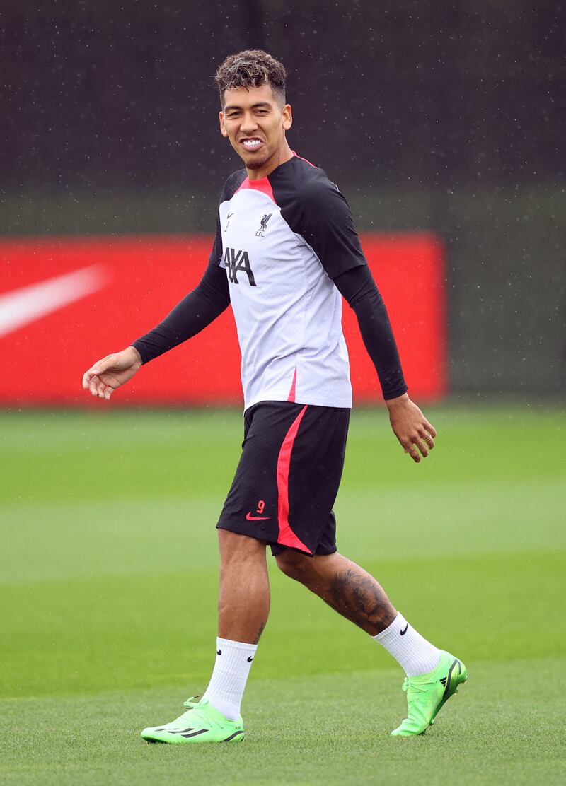 Liverpool attacker Roberto Firmino during training on Merseyside. Reuters