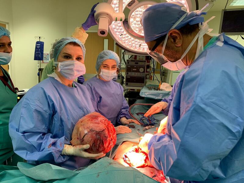 Doctors in Sharjah removed a six-kg tumour from a young woman’s uterus, saving her life and her fertility in a high-risk surgery. supplied