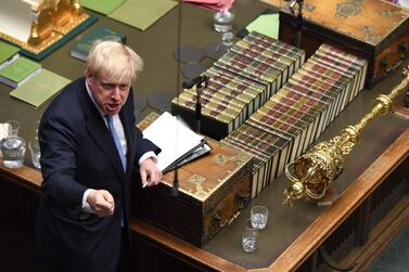 British Prime Minister Boris Johnson gestures as he addresses parliament for the first time since staking office on July 25, 2019. UK Parliament / AFP