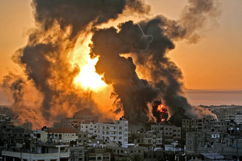 Fires at sunrise in Khan Yunish after an Israeli air strike on targets in the southern Gaza strip. AFP