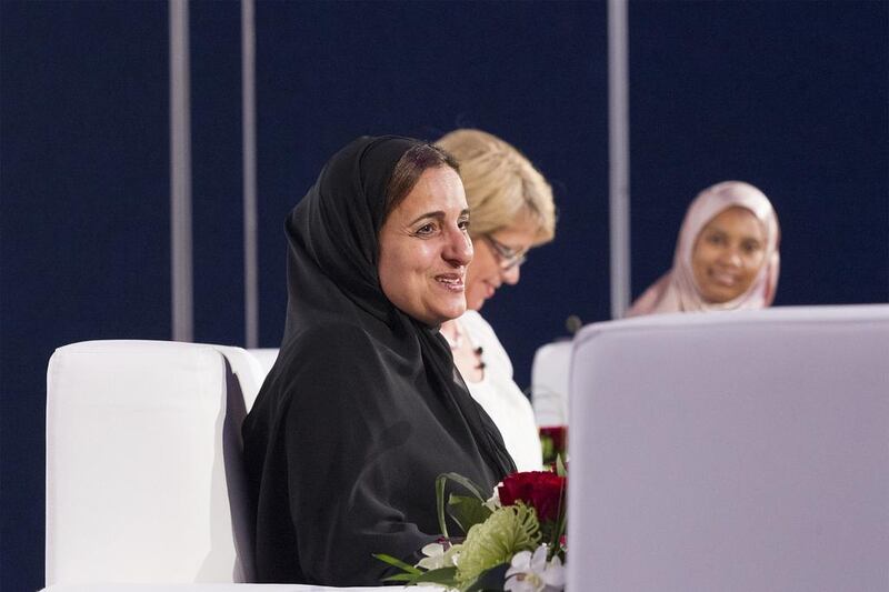 Sheikha Lubna led a panel discussion ‘A Journey to Leadership’ on the second day of Adipec. Joining her on the panel were Marie Haga, Executive Director, Global Crop Diversity Trust and former Norwegian Minister of Petroleum and Energy, and Sumayya Hassan-Athamani, the CEO of Kenya National Oil Corporation. Mona Al Marzooqi / The National

