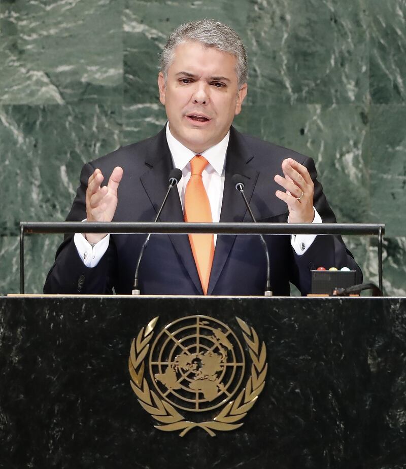 Colombian President Ivan Duque Marquez speaks during the General Debate of the General Assembly of the United Nations at United Nations Headquarters.  EPA
