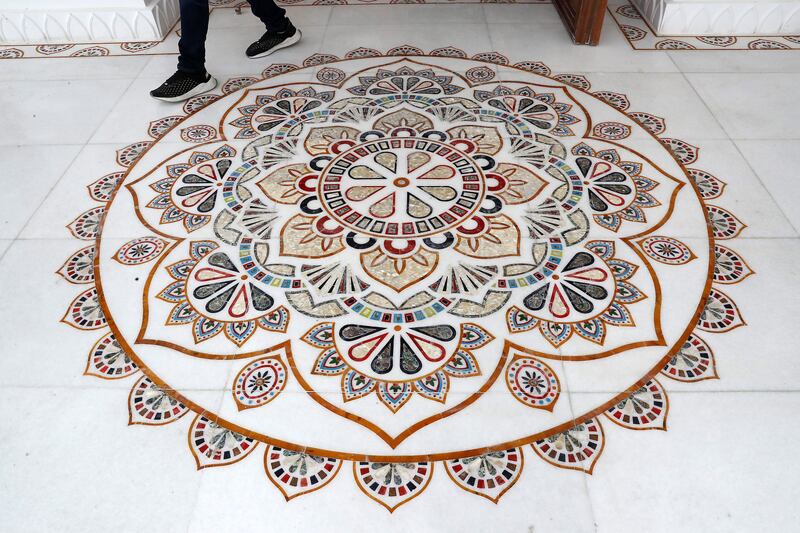 Striking marble designs adorn the entrance. Pawan Singh/The National.
