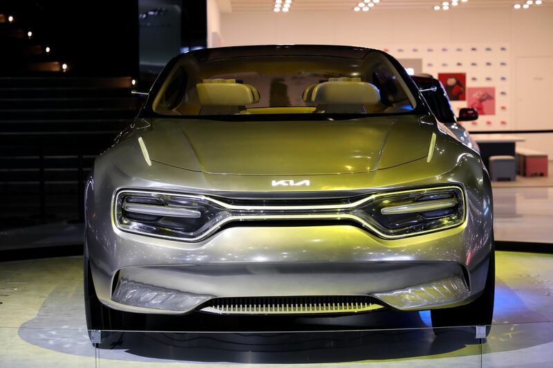 A Kia Imagine concept vehicle stands on display. Seong Joon Cho / Bloomberg