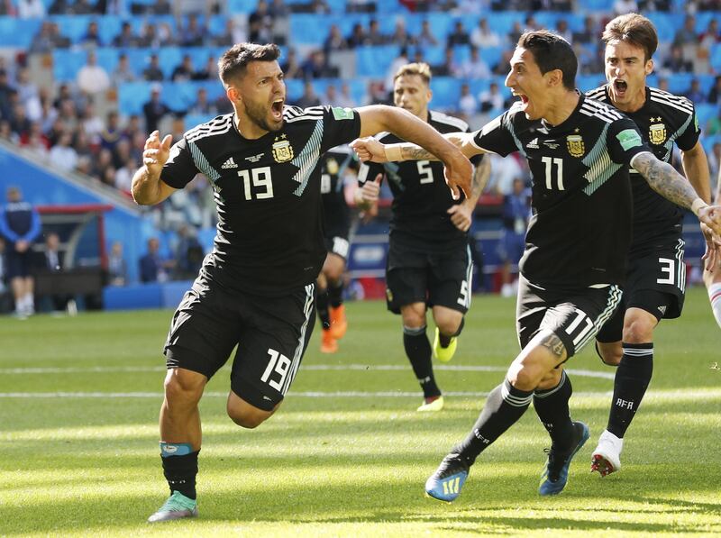 Argentina's Sergio Aguero celebrates putting his side into the lead. Felipe Trueba / EPA