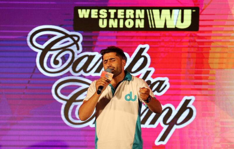 DUBAI , UNITED ARAB EMIRATES, September 27 , 2018 :- Ijaz Khawaja from Pakistan ( winner )  singing during the Camp Ka Champ – DU singer of the Season held at Nuzul Accommodation in Jabel Ali Industrial area in Dubai. ( Pawan Singh / The National )  For News/Big Picture/Instagram/Online. Story by Patrick