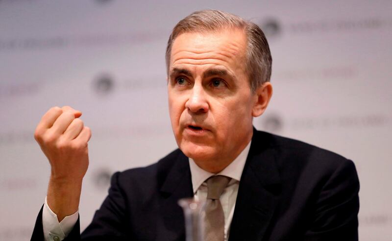 (FILES) In this file photo taken on December 16, 2019 Mark Carney, Governor of the Bank of England speaks during a Financial Stability Report press conference at the Bank of England. Central banks may not be able to fight off a sharp economic downturn because their monetary policy arsenals are still depleted following the global financial crisis, outgoing Bank of England Governor Mark Carney has warned on January 8, 2020. / AFP / POOL / Kirsty Wigglesworth
