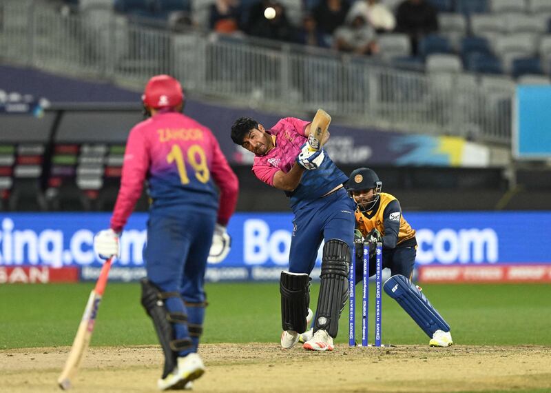1. UAE's Junaid Siddique has hit the biggest six of the T20 World Cup 2022 - a 109m maximum against Sri Lanka in the first round. AFP