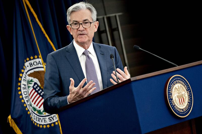 Jerome Powell, chairman of the U.S. Federal Reserve, speaks during a news conference in Washington, D.C., U.S., on Tuesday, March 3, 2020. The U.S. Federal Reserve delivered an emergency half-percentage point interest rate cut today in a bid to protect the longest-ever economic expansion from the spreading coronavirus. Photographer: Andrew Harrer/Bloomberg