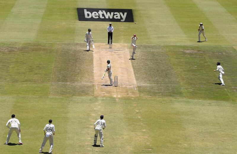 England bowler Ben Stokes takes the catch off his own bowling to dismiss Dean Elgar. Getty