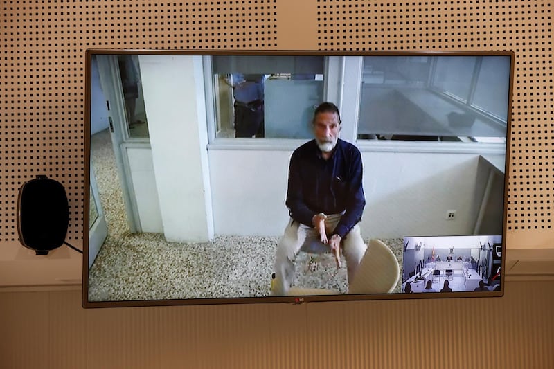 John McAfee, founder of McAfee Antivirus, appears via videoconference during his extradition hearing at Audiencia Nacional court, in Madrid, Spain. EPA