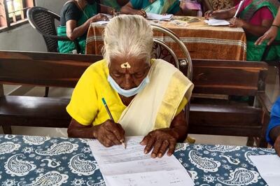 Kuttiyamma Konthi sat for a three-hour test for writing, reading and arthimatic skills. Photo: Rehana John