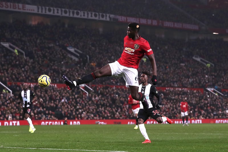 Paul Pogba during the match against Newcastle United at Old Trafford on Boxing Day, his last game for Manchester United. Getty Images