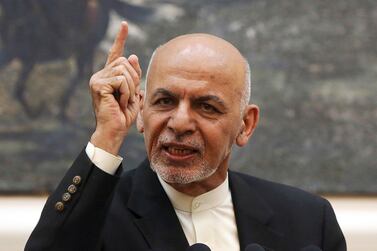 Afghan President Ashraf Ghani speaks during a press conference at the presidential palace in Kabul, Afghanistan. AP