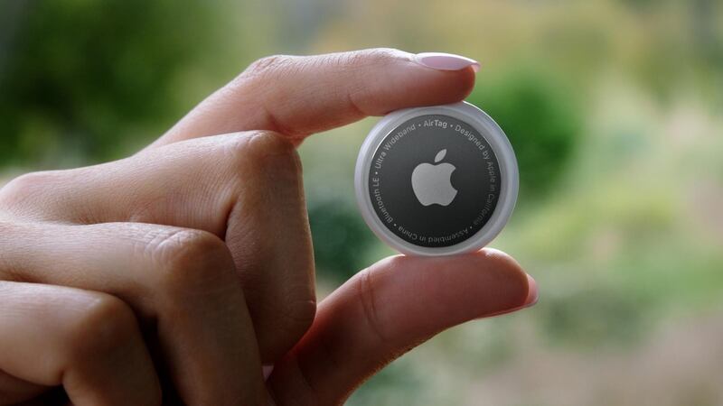 The Apple AirTag is seen in this still image from the keynote video of a special event at Apple Park in Cupertino, California. EPA