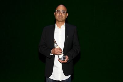 NEW YORK, NY - DECEMBER 04: Honoree Ayad Akhtar poses with his award at the 2017 Steinberg Playwright Awards honoring Ayad Akhtar and Lucas Hnath at Lincoln Center Theater on December 4, 2017 in New York City.   Astrid Stawiarz/Getty Images for Harold And Mimi Steinberg Charitable Trust/AFP