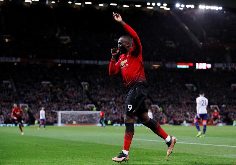 Manchester United's Romelu Lukaku celebrates scoring their fourth goal as United ran out 4-1 winners. Reuters