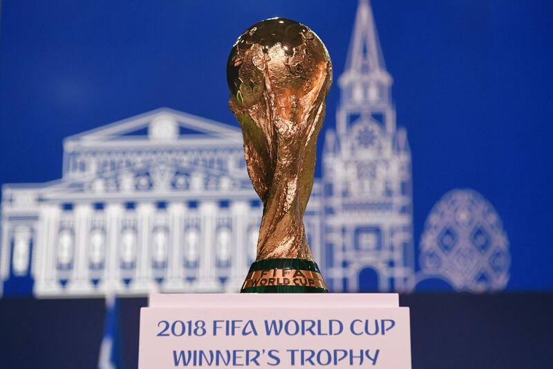 The World Cup winner's trophy is seen during the 68th FIFA Congress at the Expocentre in Moscow, Russia, on June 13, 2018. Kirill Kudryavtsev / AFP