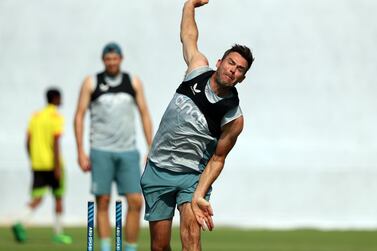 England's James Anderson bowls during nets. The England cricket team train in Abu Dhabi ahead of their tour to Pakistan. Chris Whiteoak / The National