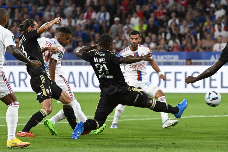 Lyon's Brazilian forward Tete scores his team's first goal. AFP