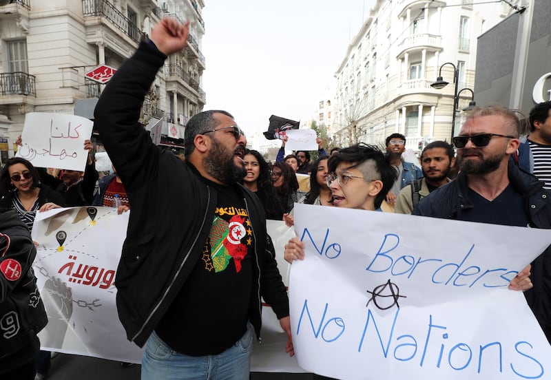 A protest against Tunisia President Kais Saied after his statement against African migrants. EPA
