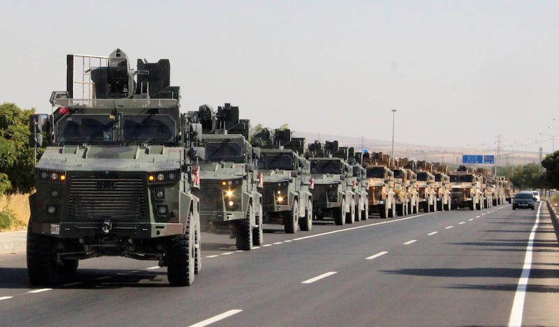 A Turkish miltary convoy is pictured in Kilis near the Turkish-Syrian border, Turkey. REUTERS