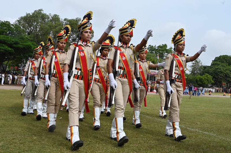 On the march in Hyderabad to mark Independence Day. AFP