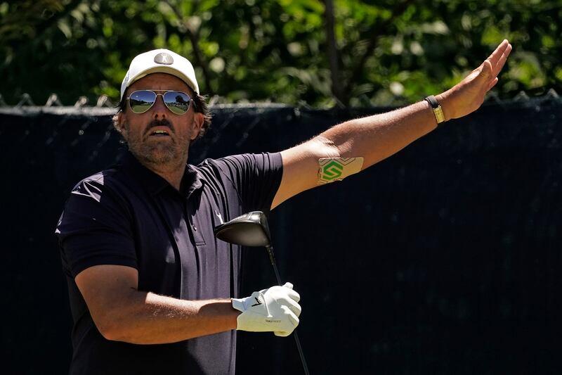 Phil Mickelson during a practice round ahead of the US Open on Tuesday, June 14, 2022, at The Country Club in Brookline. AP