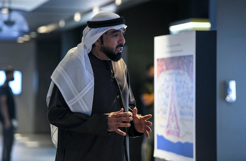 Abu Dhabi, United Arab Emirates - Farhan Hasan Al Marzooqi, Director of Corporate Communication and Community Outreach speaks about the National Archives pavilion in Sheikh Zayed Heritage Festival, Al Wathba. Khushnum Bhandari for The National