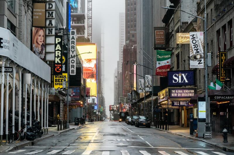 An empty Broadway Theatre district in New York City. Reuters