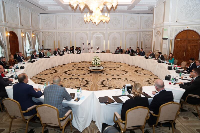 Taliban representatives meet with US and European delegates in Doha, Qatar, on October 12, 2021. Reuters