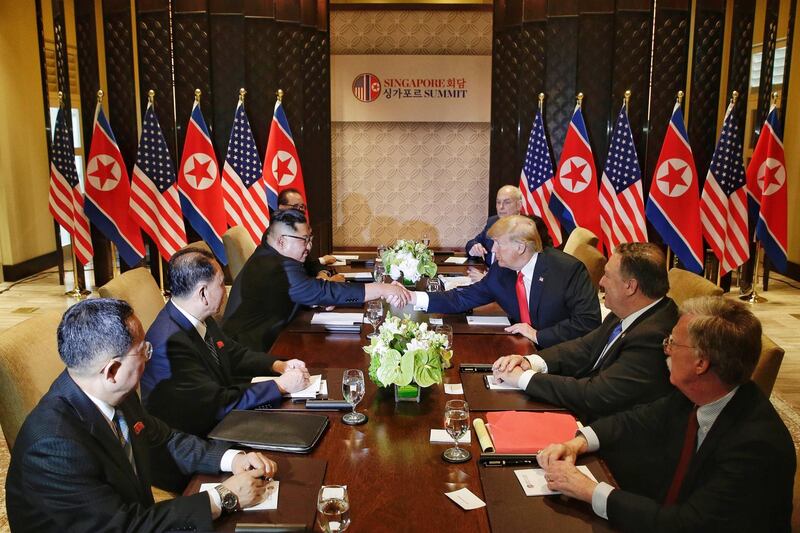 North Korea and the US sit down for a bilateral meeting.  Kevin Lim/ The Strait Times / handout