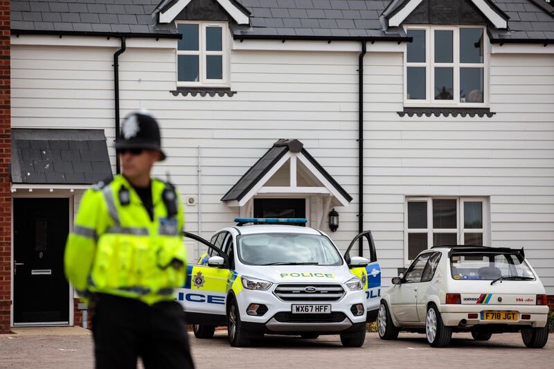 AMESBURY, ENGLAND - JULY 04: Police on the scene at Muggleton Road where a major incident was declared after a man and woman were exposed to an unknown substance on July 4, 2018 in Amesbury, England. The pair, who are in their 40s, are in a critical condition after being found unconscious at an address in Muggleton Road Amesbury. The town is around 10 miles from Salisbury where former Russian spy Sergei Skripal and his daughter Yulia were poisoned in a suspected nerve agent attack. (Photo by Jack Taylor/Getty Images)