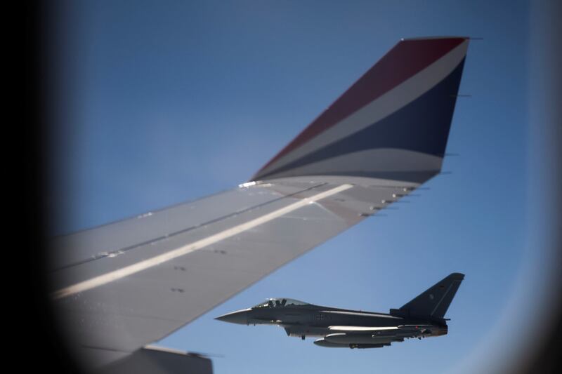 A German airforce Eurofighter jet escorts the plane carrying King Charles. Reuters