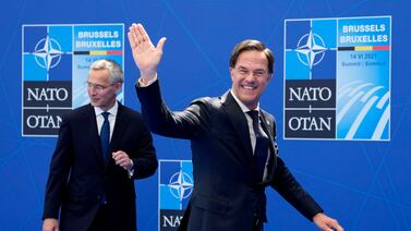 Dutch Prime Minister Mark Rutte, right, is replacing Nato Secretary General Jens Stoltenberg, left, who he said was ‘a strong leader and a consensus-builder’. AP