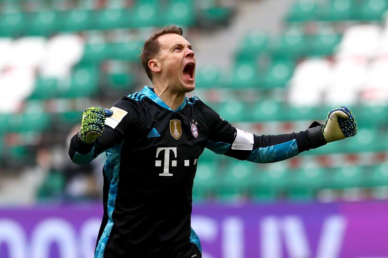 Bayern goalkeeper Manuel Neuer celebrates after his team's third goal. EPA