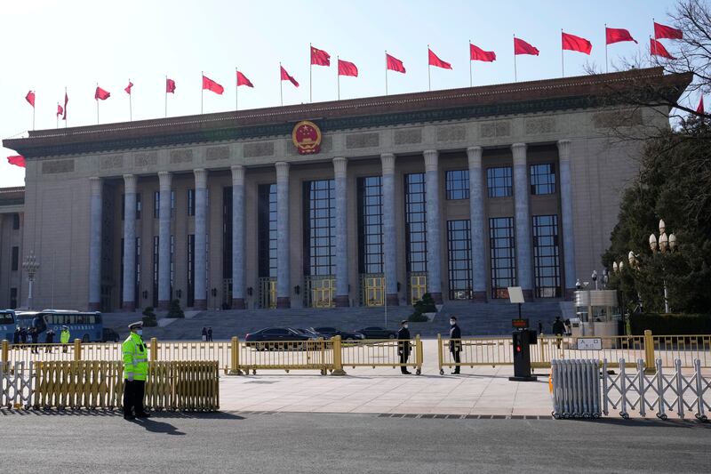 The Great Hall of the People in Beijing. China this week condemned the sanctions imposed by the West on Russia for is military actions in Ukraine. AP