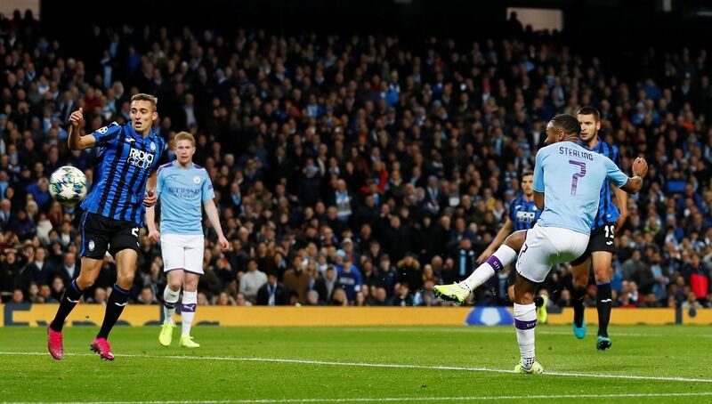 Raheem Sterling scores his first and Manchester City's third goal. Reuters