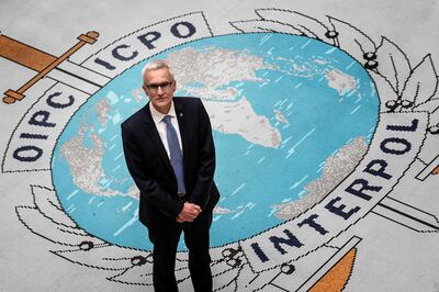 Secretary General of Interpol Jurgen Stock poses for a photograph at the Interpol headquarters in the southern French city of Lyon on November 8, 2018. / AFP / JEFF PACHOUD
