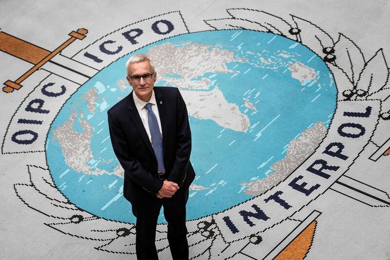 Secretary General of Interpol Jurgen Stock poses for a photograph at the Interpol headquarters in the southern French city of Lyon on November 8, 2018. / AFP / JEFF PACHOUD
