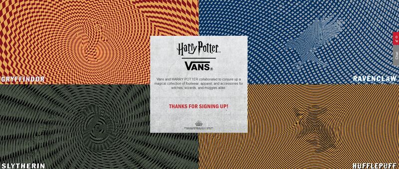 The Harry Potter landing page on the Vans website 