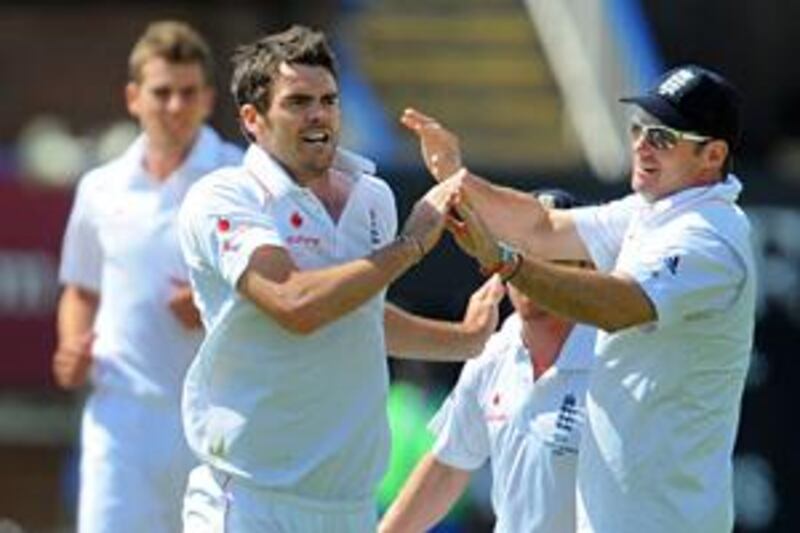 James Anderson, left, celebrates dismissing the Australia batsman Shane Watson on the final dy of the third Ashes Test at Edgbaston.