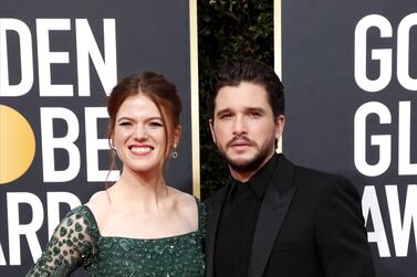 Rose Leslie and Kit Harington arrive for the 77th annual Golden Globe Awards. EPA