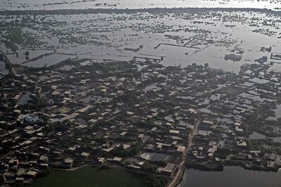 Flooding in Sukkur, Sindh province. Monsoon rains have washed away crops and damaged or destroyed more than a million homes in Pakistan. AFP