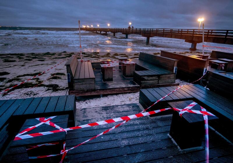 A beach cafe is closed due to the lockdown at the pier in Scharbeutz, northern Germany. AP Photo