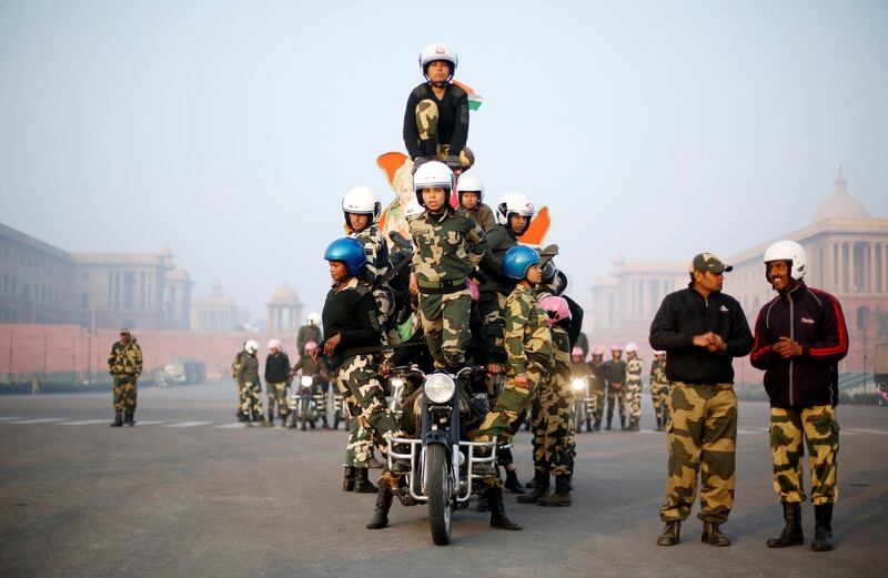 'Daredevils' women motorcycle troupe seen during a rehearsal for India's Republic Day parade in New Delhi, India. Adnan Abidi / Reuters
