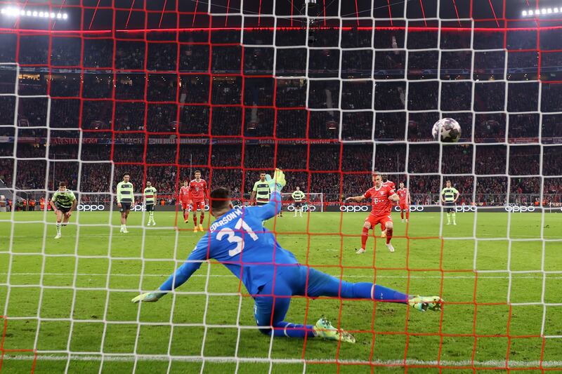 Joshua Kimmich of Bayern Munich scores the equaliser from the spot. Getty 