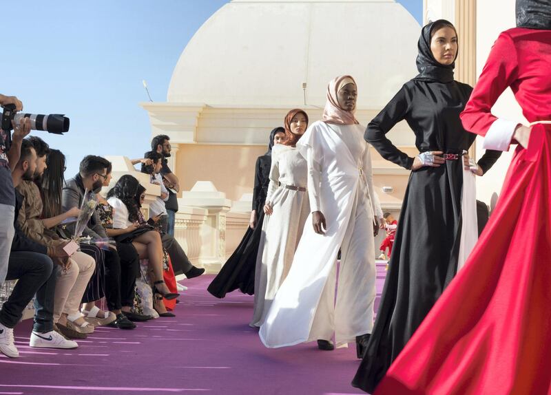 DUBAI, UNITED ARAB EMIRATES -Devi Janeeta show at the second day of Dubai Modest Fashion Show at Emerald Palace Kempinski, Dubai.  Leslie Pableo for The National for Hafsa Lodi's story